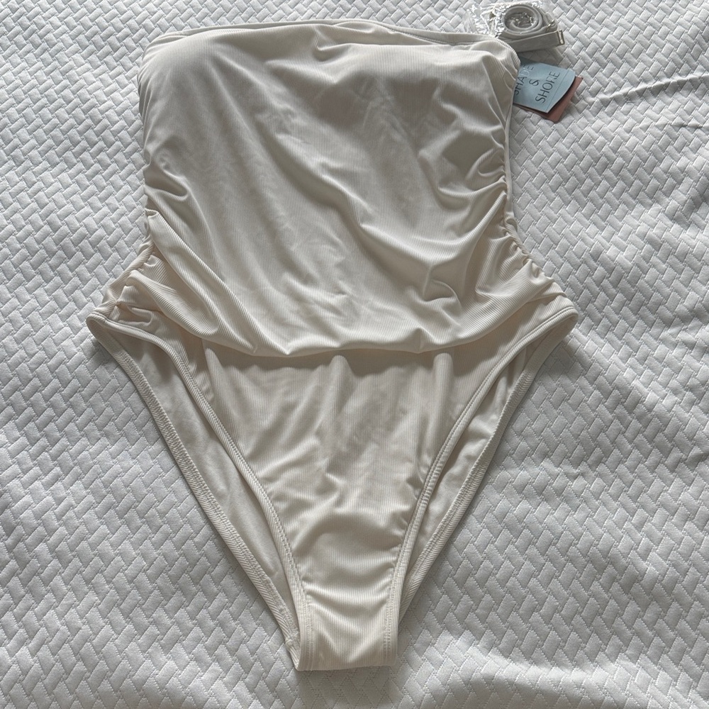 Shade & Shore Cream Strapless One-Piece Swimsuit